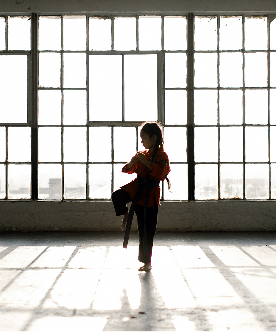 Girl practicing karate